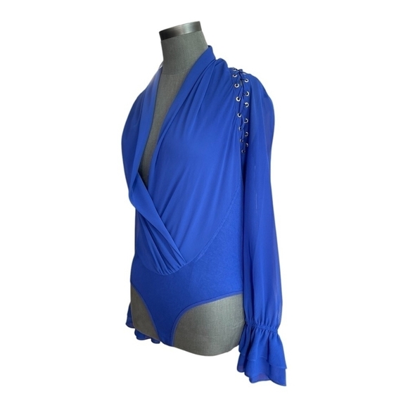 Womens Bodysuit MARCIANO Daria Lace-up Bodysuit Mesh Long Sleeve Body - Picture 5 of 8